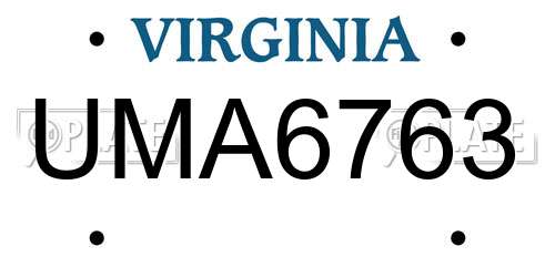 UMA6763 Virginia License Plate