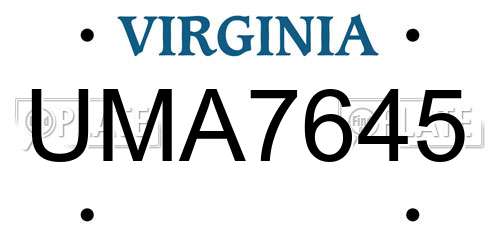 UMA7645 Virginia License Plate