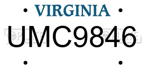 UMC9846 Virginia License Plate