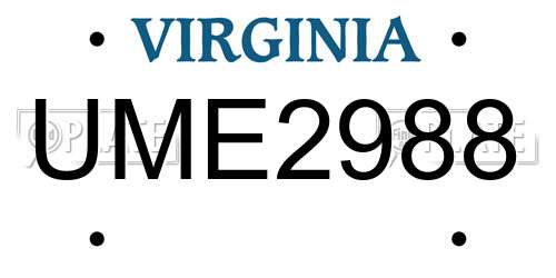 UME2988 Virginia License Plate