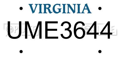 UME3644 Virginia License Plate
