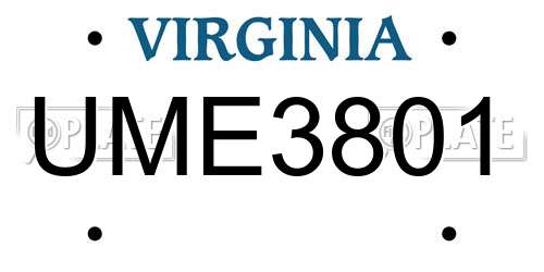 UME3801 Virginia License Plate