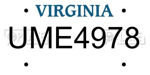UME4978 Virginia License Plate