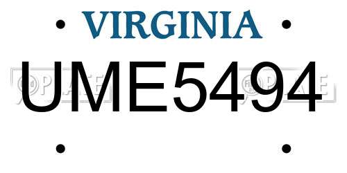 UME5494 Virginia License Plate
