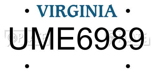 UME6989 Virginia License Plate