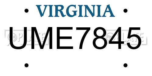 UME7845 Virginia License Plate