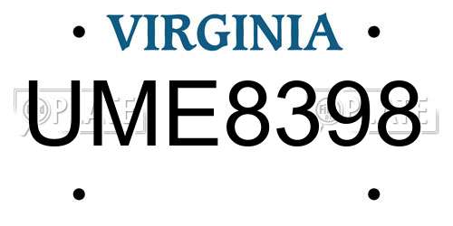 UME8398 Virginia License Plate