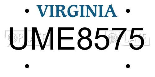 UME8575 Virginia License Plate