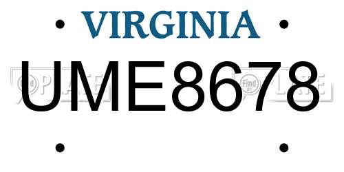 UME8678 Virginia License Plate