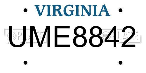 UME8842 Virginia License Plate