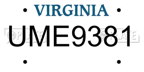 UME9381 Virginia License Plate