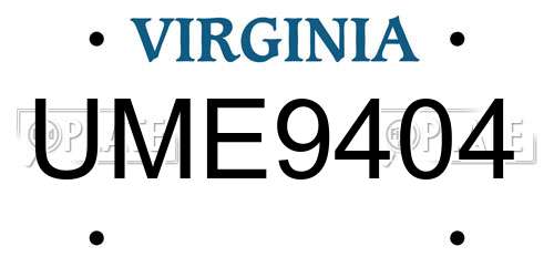 UME9404 Virginia License Plate