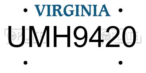UMH9420 Virginia License Plate