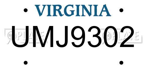 UMJ9302 Virginia License Plate