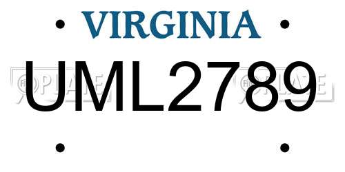 UML2789 Virginia License Plate