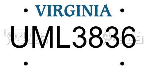 UML3836 Virginia License Plate