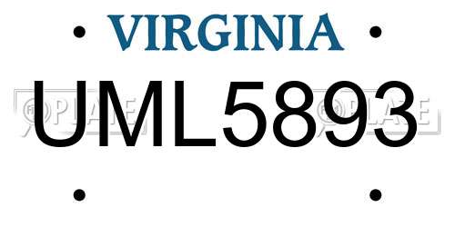 UML5893 Virginia License Plate
