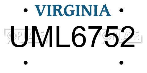 UML6752 Virginia License Plate