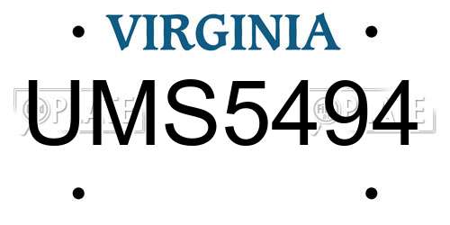 UMS5494 Virginia License Plate