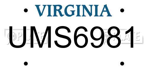 UMS6981 Virginia License Plate