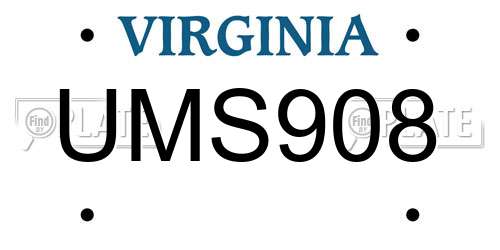 UMS908 Virginia License Plate