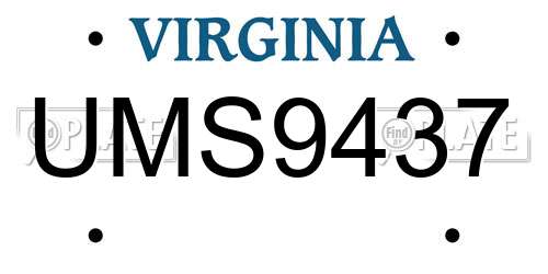 UMS9437 Virginia License Plate