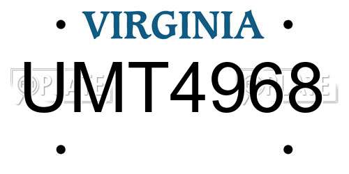 UMT4968 Virginia License Plate