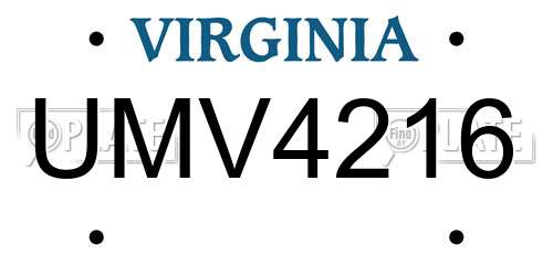 UMV4216 Virginia License Plate