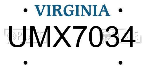 UMX7034 Virginia License Plate
