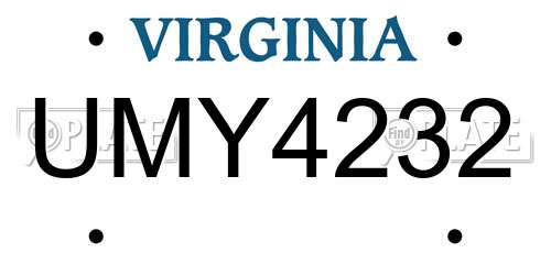 UMY4232 Virginia License Plate