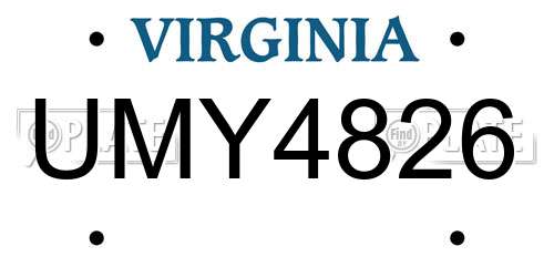 UMY4826 Virginia License Plate