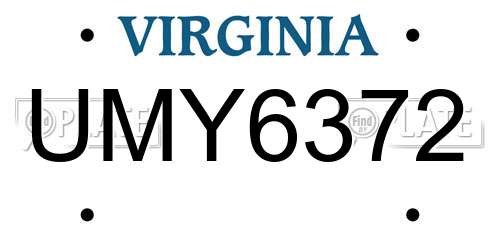 UMY6372 Virginia License Plate