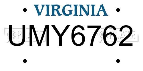 UMY6762 Virginia License Plate