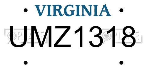 UMZ1318 Virginia License Plate