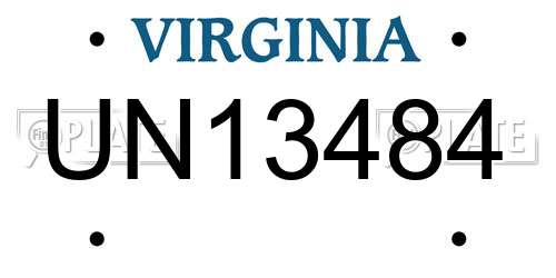 UN13484 Virginia License Plate