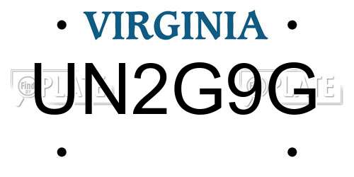 UN2G9G Virginia License Plate