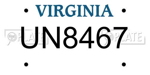 UN8467 Virginia License Plate