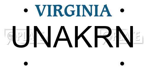 UNAKRN Virginia License Plate