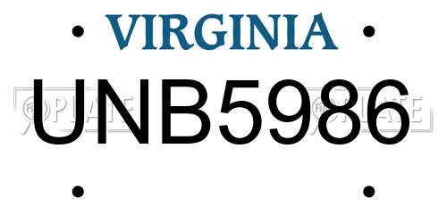 UNB5986 Virginia License Plate