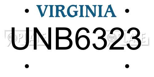 UNB6323 Virginia License Plate