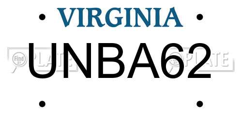 UNBA62 Virginia License Plate