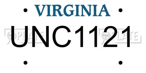 UNC1121 Virginia License Plate