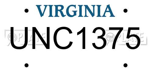 UNC1375 Virginia License Plate