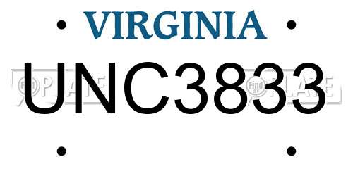 UNC3833 Virginia License Plate