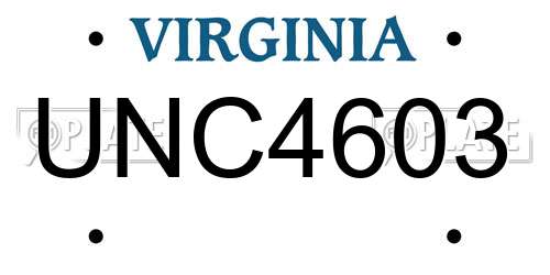 UNC4603 Virginia License Plate
