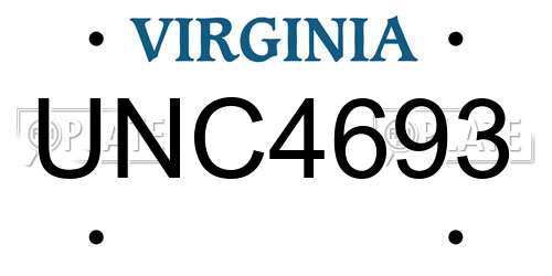 UNC4693 Virginia License Plate