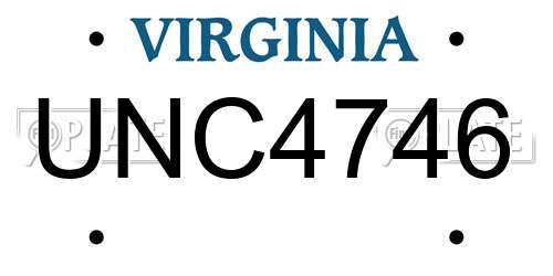UNC4746 Virginia License Plate