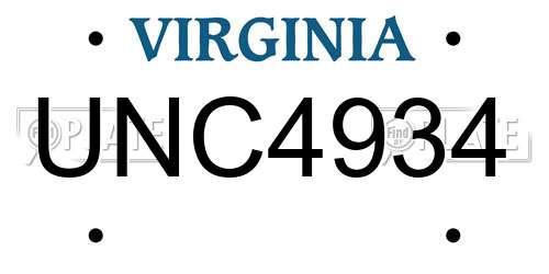 UNC4934 Virginia License Plate