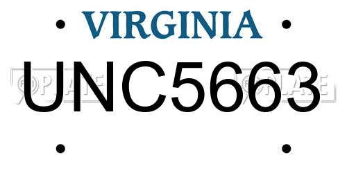 UNC5663 Virginia License Plate