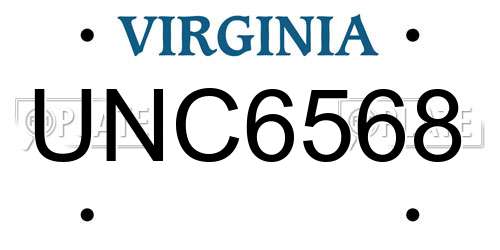 UNC6568 Virginia License Plate